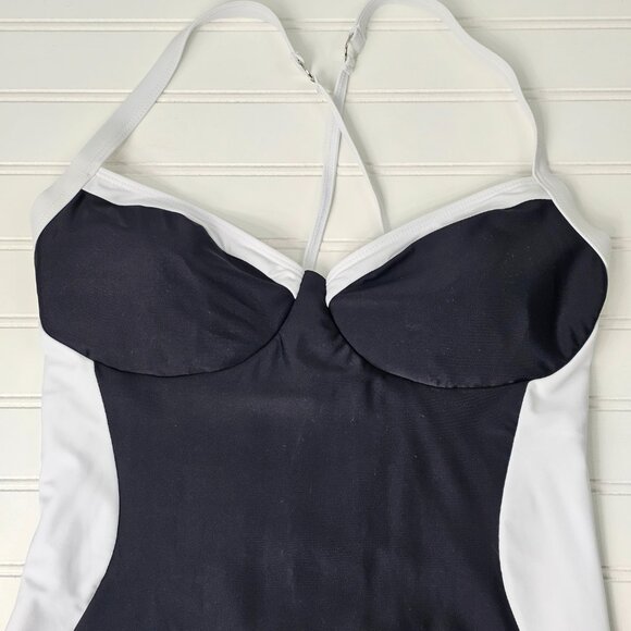 Women's Black & White Push Up Lace Up Back One Piece Swimsuit Size L NWOT - Picture 3 of 11